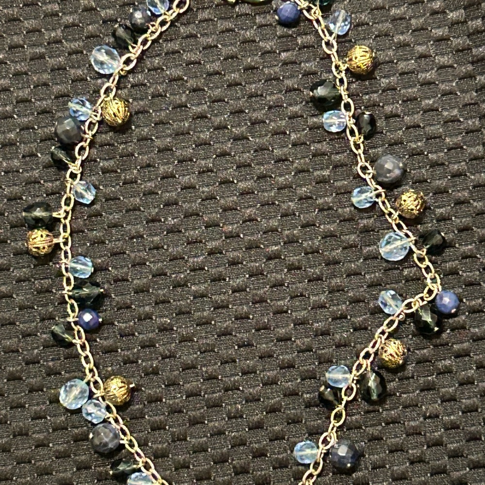 Elegant Gold and Blue Beaded Necklace